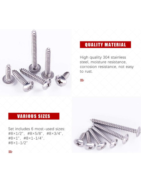 Kit de Tornillos Autoperforantes Hilitchi 240 Pcs Acero Inoxidable