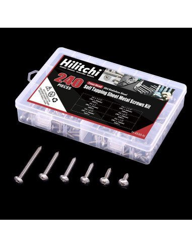Kit de Tornillos Autoperforantes Hilitchi 240 Pcs Acero Inoxidable