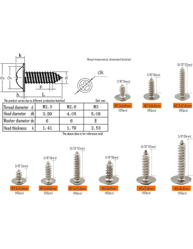 Kit de Tornillos Autoperforantes LBY 900pcs M2.3 M2.6 M3 Acero