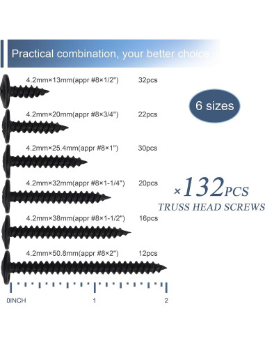 Kit de Tornillos de Madera JEGONFRI 132 pcs Negro 6 Tamaños