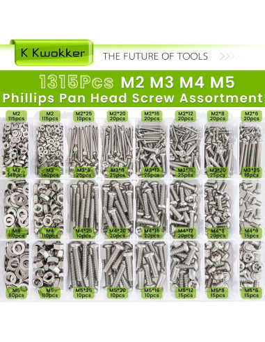 Kit de Tornillos y Tuercas K Kwokker 1315Pcs M2 M3 M4 M5