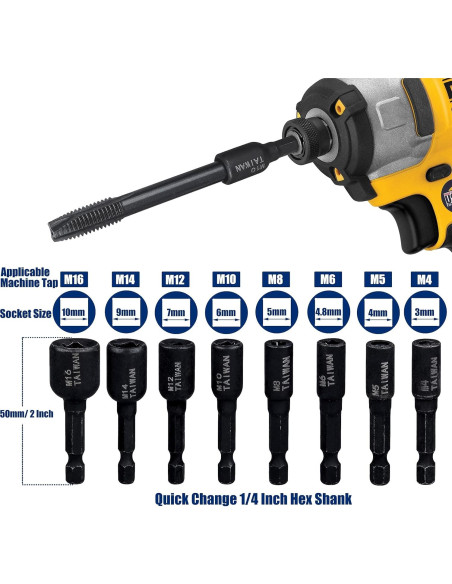 Juego de Adaptadores de Rosca Yakamoz 8Pcs M4-M16 1/4" Hexagonal