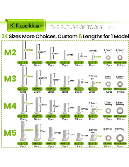 Kit de Tornillos y Tuercas K Kwokker 1315Pcs M2 M3 M4 M5