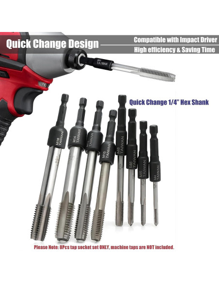 Juego de Adaptadores de Rosca Yakamoz 8Pcs M4-M16 1/4" Hexagonal