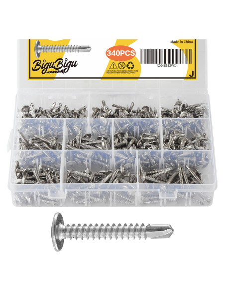 Kit de 340 Tornillos Autoperforantes Acero Inoxidable 410 BIGUBIGU