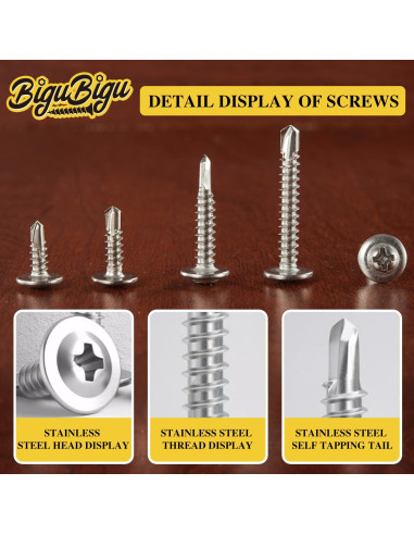 Kit de 340 Tornillos Autoperforantes Acero Inoxidable 410 BIGUBIGU