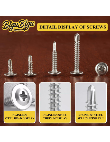 Kit de 340 Tornillos Autoperforantes Acero Inoxidable 410 BIGUBIGU