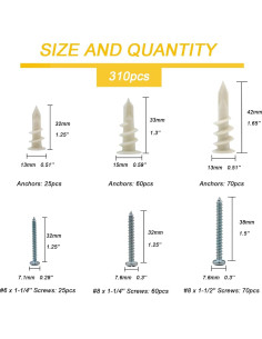 Anclajes para Paneles de Yeso Autoperforantes Kevinrooty 310PCS 2