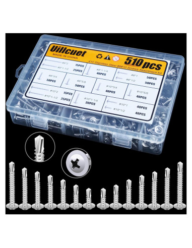 Kit 510 Tornillos Autoperforantes TEK Acero Inoxidable 410
