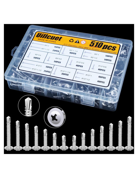 Kit 510 Tornillos Autoperforantes TEK Acero Inoxidable 410