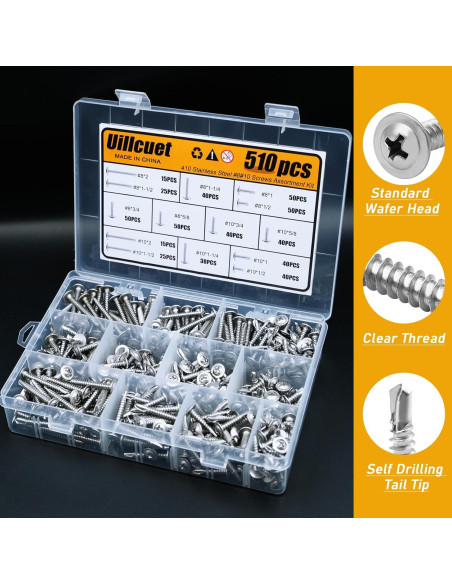 Kit 510 Tornillos Autoperforantes TEK Acero Inoxidable 410