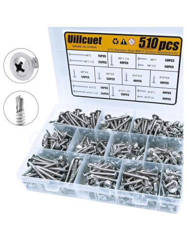 Kit 510 Tornillos Autoperforantes TEK Acero Inoxidable 410