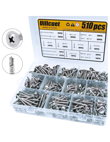 Kit 510 Tornillos Autoperforantes TEK Acero Inoxidable 410