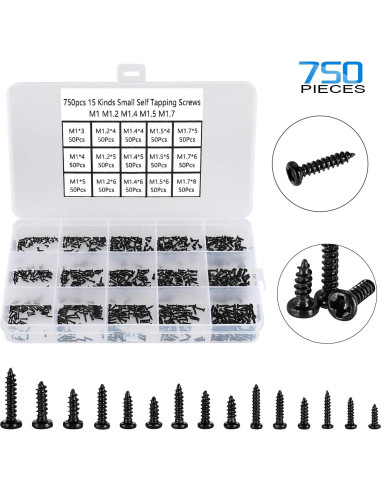 Kit de 750 Tornillos Pequeños M1-M1.7 HanTof - Acero al Carbono
