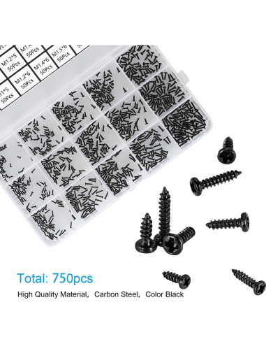 Kit de 750 Tornillos Pequeños M1-M1.7 HanTof - Acero al Carbono