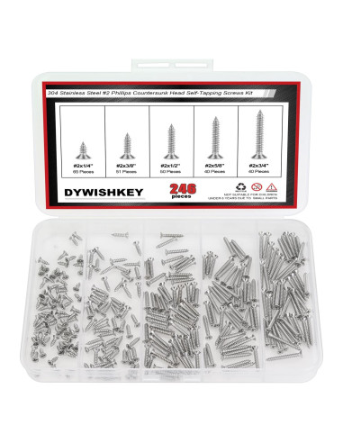 Kit de Tornillos Autoperforantes DYWISHKEY 246 Piezas Acero Inoxidable