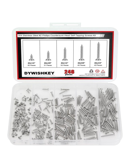 Kit de Tornillos Autoperforantes DYWISHKEY 246 Piezas Acero Inoxidable