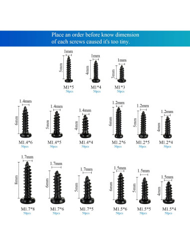 Kit de 750 Tornillos Pequeños M1-M1.7 HanTof - Acero al Carbono