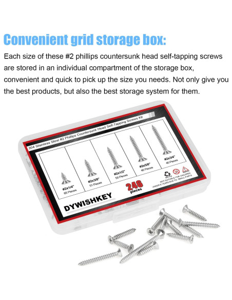 Kit de Tornillos Autoperforantes DYWISHKEY 246 Piezas Acero Inoxidable