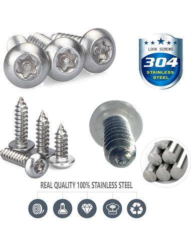 Tornillos Antirrobo Aootf para Placas de Matrícula - Acero Inoxidable, 8 Piezas