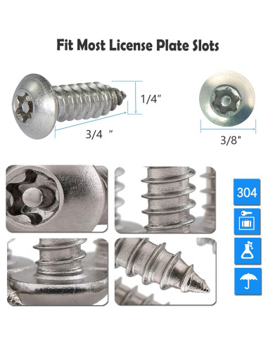 Tornillos Antirrobo Aootf para Placas de Matrícula - Acero Inoxidable, 8 Piezas
