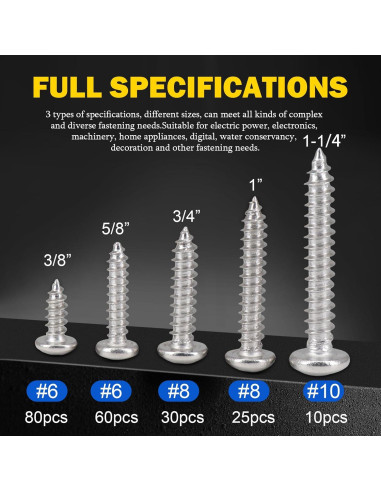 Kit de Tornillos de Madera Zhenglilos 205 Piezas Acero Inoxidable