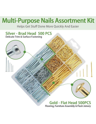 Kit de Clavos TOYIEW 1002 Piezas con Martillo y Muñequera