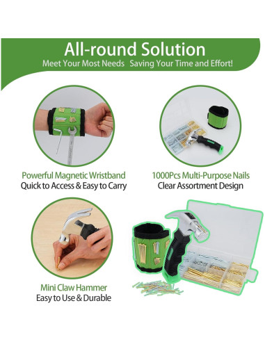 Kit de Clavos TOYIEW 1002 Piezas con Martillo y Muñequera
