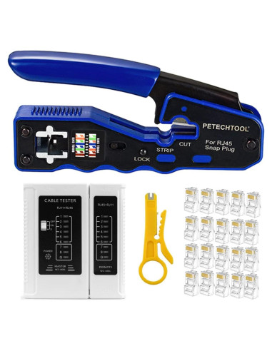 Kit de Crimpado RJ45 PETECHTOOL con 20 Conectores Cat6