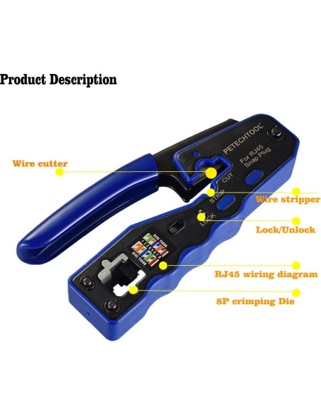 Kit de Crimpado RJ45 PETECHTOOL con 20 Conectores Cat6