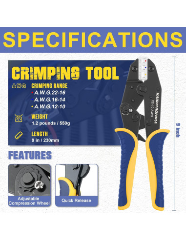 Herramienta de Crimpado Haisstronica HS-8327 + 200 Conectores