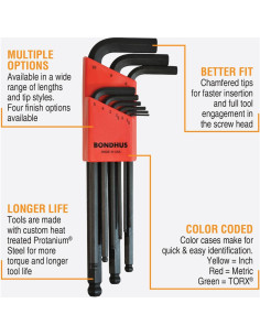 Juego de 9 Llaves L Bondhus 10999 Punta Esférica 1.5-10mm 2