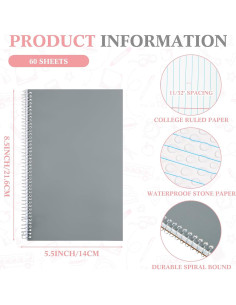 Cuadernos Espiral Geyoga 4 Pcs Papel de Piedra Impermeable 60 Hojas 2
