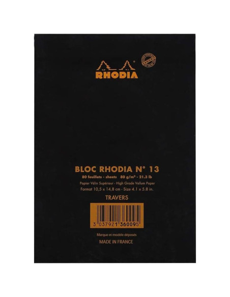 Bloc de Notas Grapado Rhodia N13 Negro A6 Rayado 80 Hojas