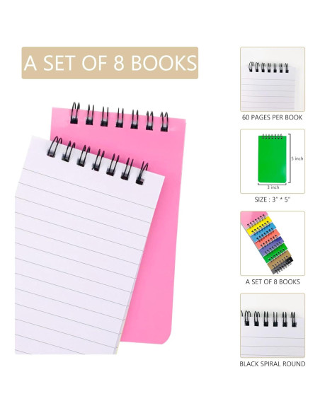 Paquete de 8 Cuadernos Espirales KTOJOY 7.62x12.7 cm Rayados
