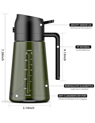 Rociador de Aceite TULUMI 470ml Vidrio Oscuro Bloquea Luz