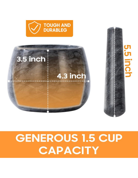 Mortero y Maja de Mármol Natural FasolaHome 1.5 Tazas