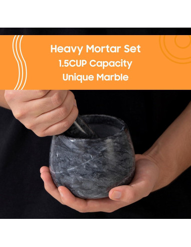 Mortero y Maja de Mármol Natural FasolaHome 1.5 Tazas