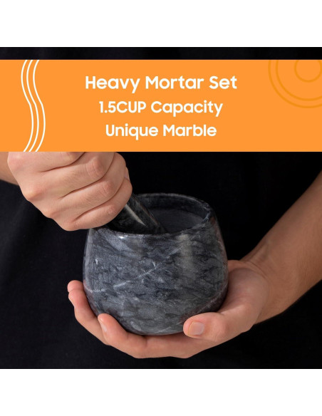 Mortero y Maja de Mármol Natural FasolaHome 1.5 Tazas