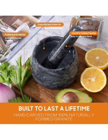 Mortero y Maja de Mármol Natural FasolaHome 1.5 Tazas