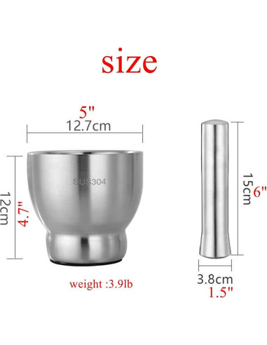 Juego de Mortero y Mano Acero Inoxidable 12.7 cm Partyreal