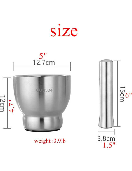 Juego de Mortero y Mano Acero Inoxidable 12.7 cm Partyreal