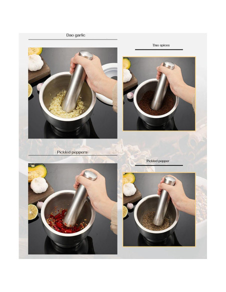 Juego de Mortero y Mano Acero Inoxidable 12.7 cm Partyreal