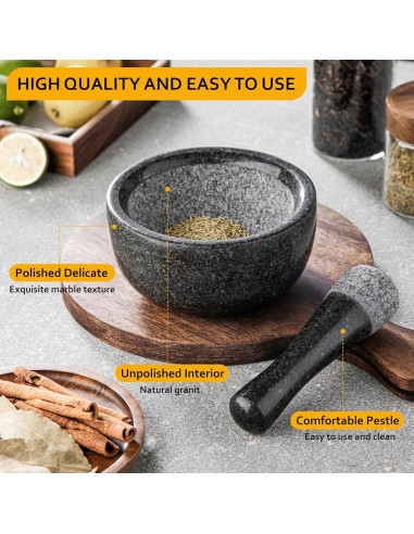 Mortero y Mano Velaze de Granito 16 cm - Triturador de Especias