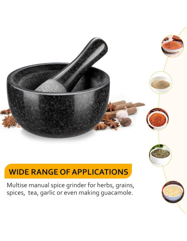Mortero y Mano Velaze de Granito 16 cm - Triturador de Especias