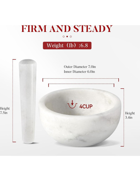Mortero y Mano de Mármol Koville 4 Tazas 12.7 cm - Cocina