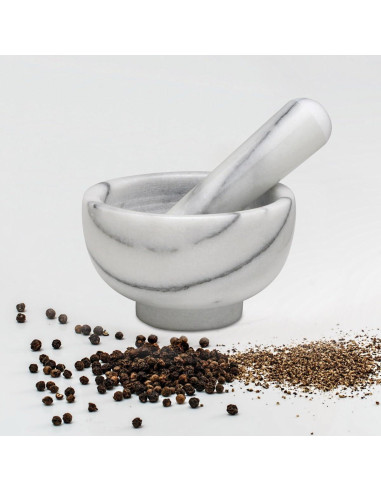 Juego de Mortero y Mano HIC Kitchen de Mármol Carrara 10 cm