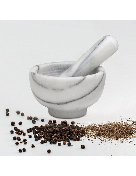 Juego de Mortero y Mano HIC Kitchen de Mármol Carrara 10 cm