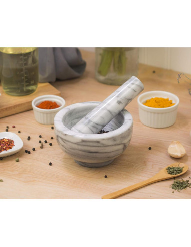 Juego de Mortero y Mano HIC Kitchen de Mármol Carrara 10 cm