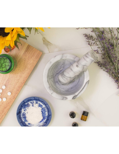 Juego de Mortero y Mano HIC Kitchen de Mármol Carrara 10 cm